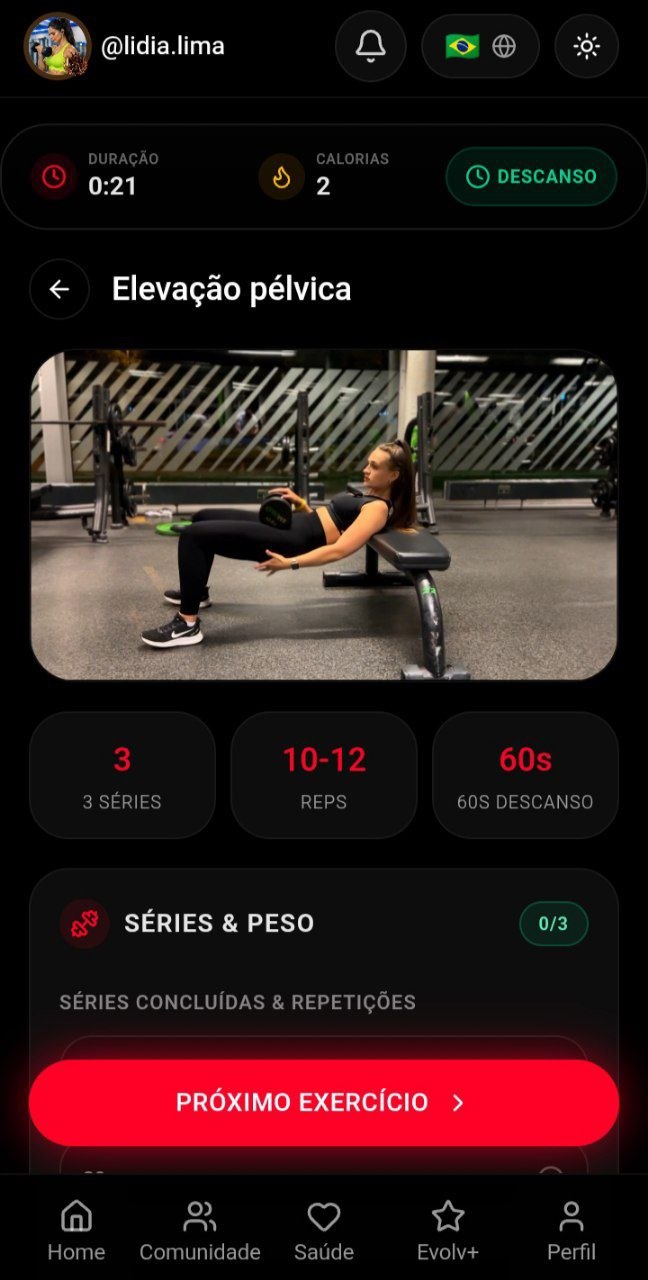 Tela do exercício Elevação pélvica no aplicativo EVOLV